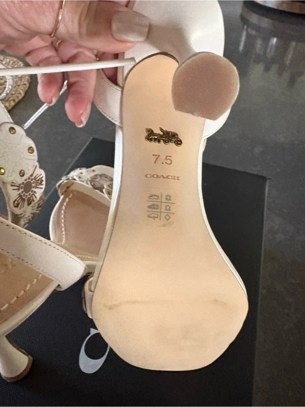 Coach Ivory Floral-Appliqué Ankle-Strap Heels